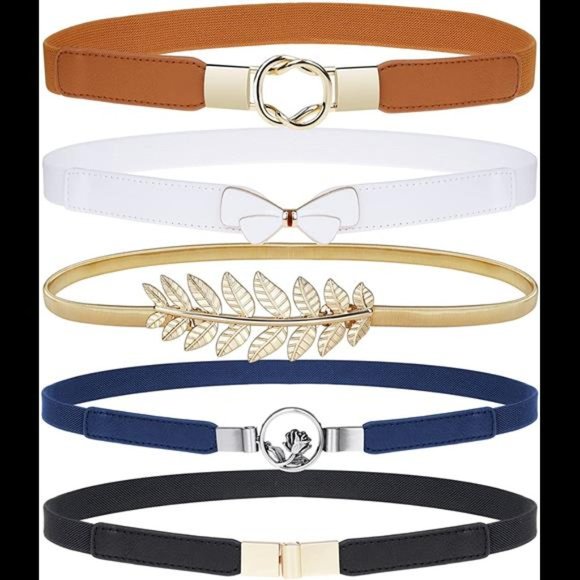 Skinny Belts for Women 5 Pack,EAONE Fashion Dress Belts Stretch Women Waist Belt main image 5